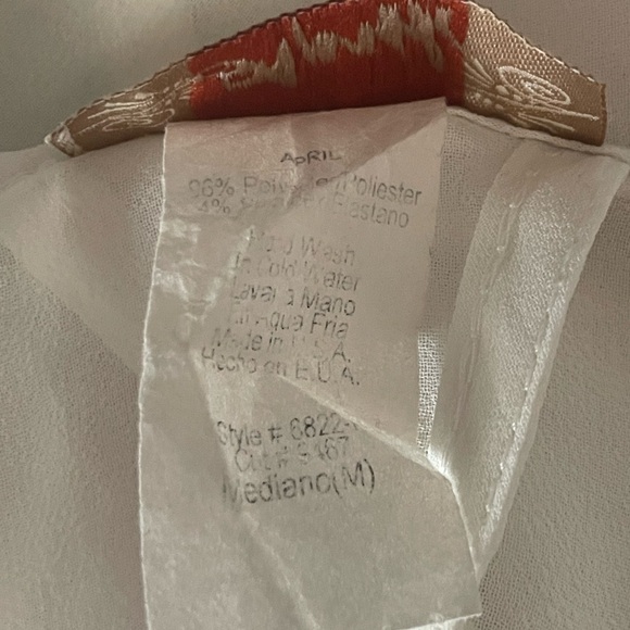 April U.S.A floral sheer blouse size medium back tie short sleeve see thru - Picture 11 of 13